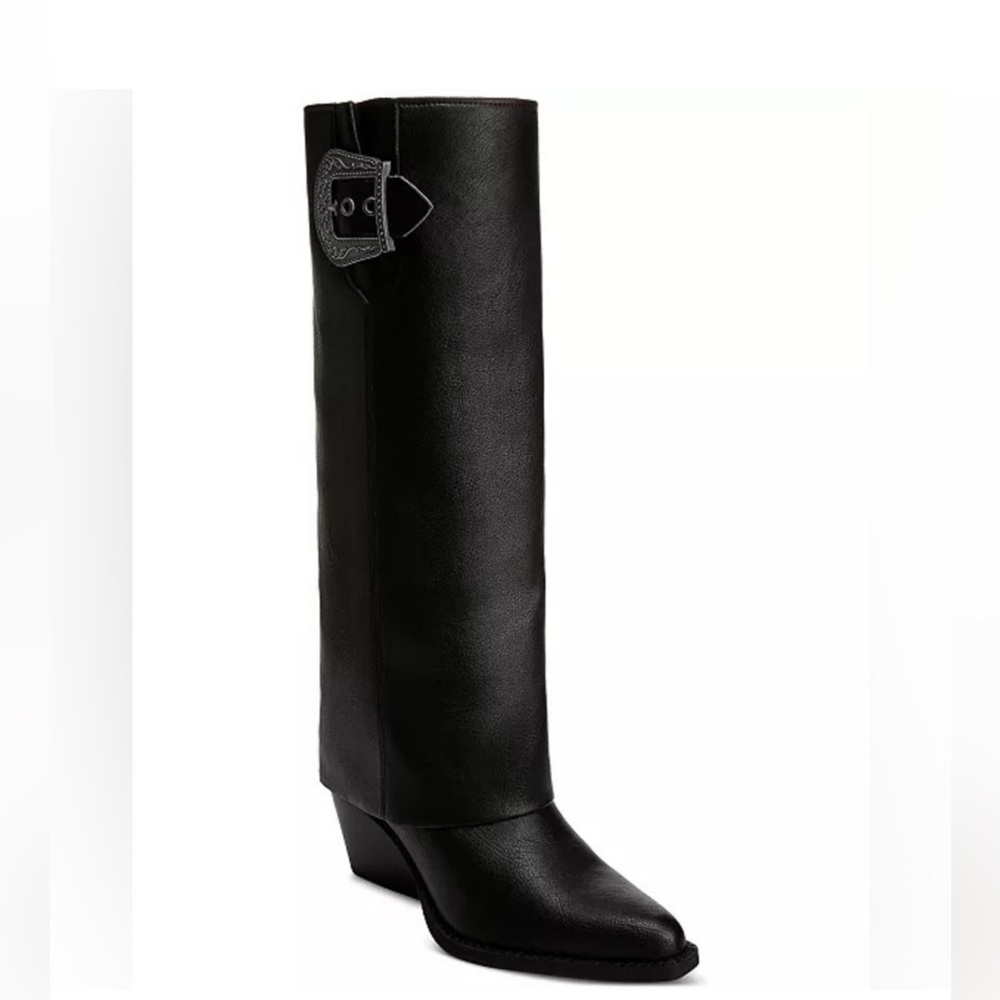 Zodiac Womens sz. 8.5 faux‎ leather black tall boots western biker fall winter